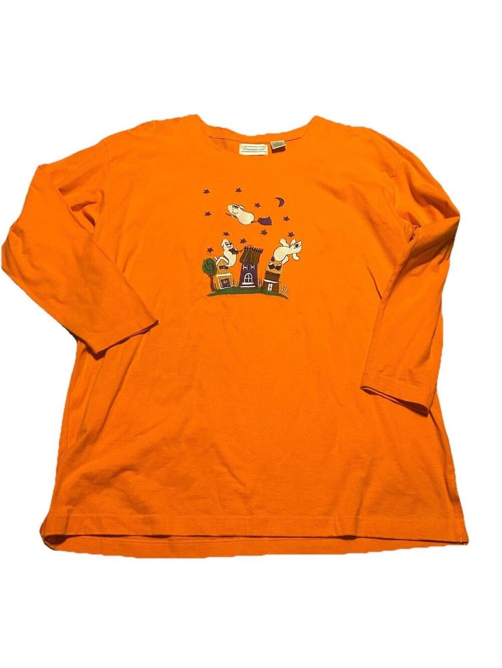 Vintage Shenanigans Halloween Shirt M Orange Long Sleeve Ghost Haunted House